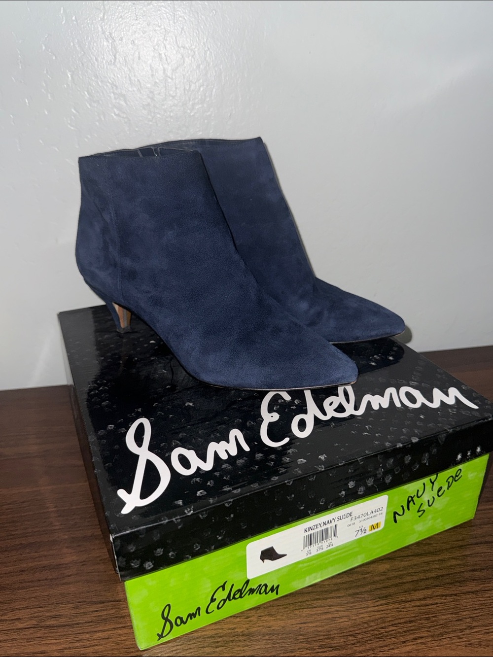Sam Edelman Navy Suede Pointed Ankle Booties